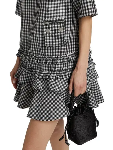 Ganni Women's Gingham Taffeta Minidress - Black | Thumbnail 6 Ganni Women's Gingham Taffeta Minidress - Black | Thumbnail 6