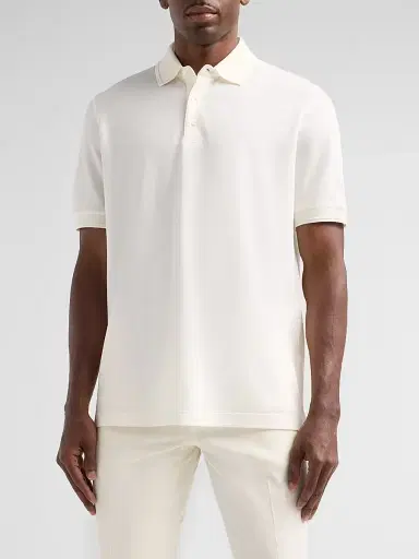 Canali Men's Cotton Piqué Polo Shirt - White | Thumbnail 4 Canali Men's Cotton Piqué Polo Shirt - White | Thumbnail 4