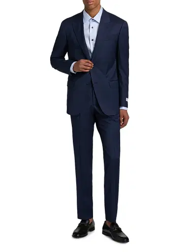 Emporio Armani Men's G-Line Herringbone Wool Single-Breasted Suit - Blue | Thumbnail 2 Emporio Armani Men's G-Line Herringbone Wool Single-Breasted Suit - Blue | Thumbnail 2