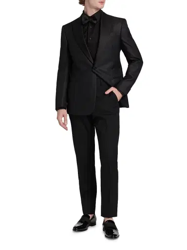 Emporio Armani Men's Flat Front Wool Trousers - Black | Thumbnail 2 Emporio Armani Men's Flat Front Wool Trousers - Black | Thumbnail 2