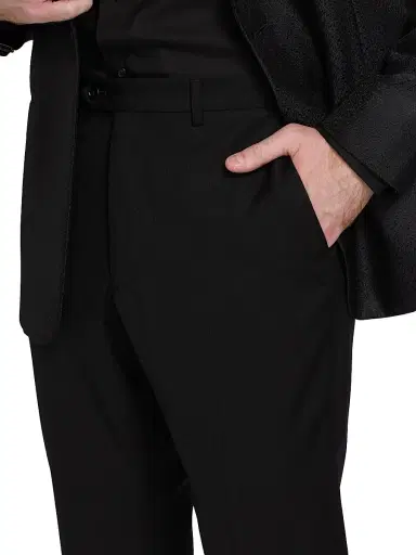 Emporio Armani Men's Flat Front Wool Trousers - Black | Thumbnail 6 Emporio Armani Men's Flat Front Wool Trousers - Black | Thumbnail 6
