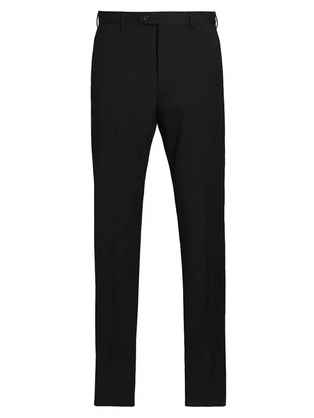Men's Flat Front Wool Trousers - Black Men's Flat Front Wool Trousers - Black