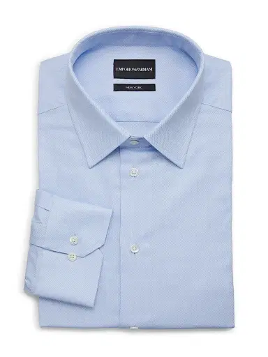 Emporio Armani Men's Textured Cotton Button-Front Dress Shirt - Blue | Thumbnail 1 Emporio Armani Men's Textured Cotton Button-Front Dress Shirt - Blue | Thumbnail 1