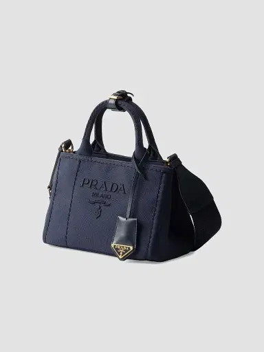 Prada Women's Jardiniere Mini Cotton Canvas Top Handle Bag - Blue | Thumbnail 2 Prada Women's Jardiniere Mini Cotton Canvas Top Handle Bag - Blue | Thumbnail 2