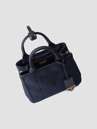 Prada Women's Jardiniere Mini Cotton Canvas Top Handle Bag - Blue | Thumbnail 4 Prada Women's Jardiniere Mini Cotton Canvas Top Handle Bag - Blue | Thumbnail 4