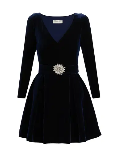 Chiara Boni La Petite Robe Women's Embellished Velvet Belted Cocktail Minidress | Thumbnail 1 Chiara Boni La Petite Robe Women's Embellished Velvet Belted Cocktail Minidress | Thumbnail 1