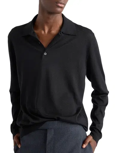 Prada Men's Cashmere and Silk Polo Shirt - Black - Size 48 | Thumbnail 3 Prada Men's Cashmere and Silk Polo Shirt - Black - Size 48 | Thumbnail 3