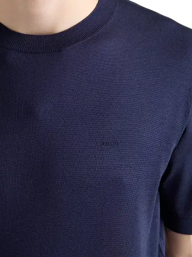 Prada Men's Short-Sleeved Silk Sweater - Blue - Size 44 | Thumbnail 6 Prada Men's Short-Sleeved Silk Sweater - Blue - Size 44 | Thumbnail 6