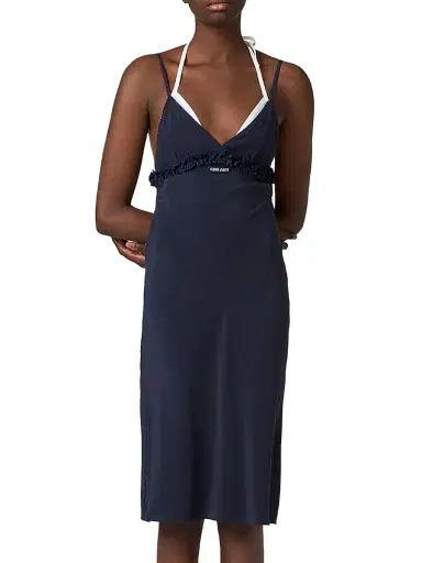 Miu Miu Women's Embroidered Marocain Crepe Dress - Blue | Thumbnail 2 Miu Miu Women's Embroidered Marocain Crepe Dress - Blue | Thumbnail 2
