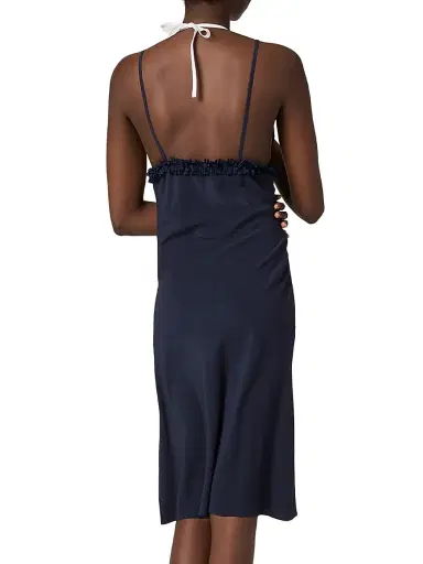 Miu Miu Women's Embroidered Marocain Crepe Dress - Blue | Thumbnail 3 Miu Miu Women's Embroidered Marocain Crepe Dress - Blue | Thumbnail 3