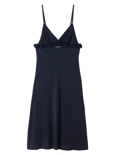 Miu Miu Women's Embroidered Marocain Crepe Dress - Blue | Thumbnail 1 Miu Miu Women's Embroidered Marocain Crepe Dress - Blue | Thumbnail 1