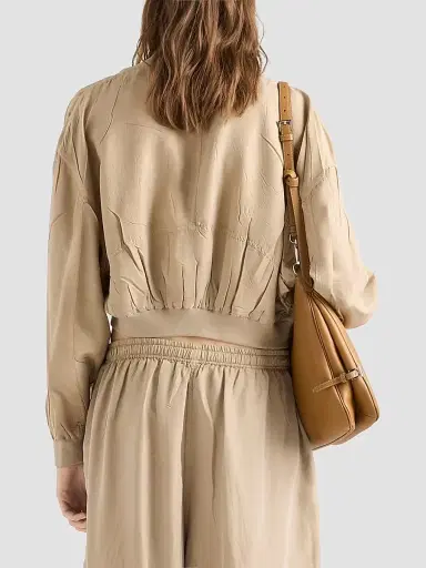 Prada Women's Cropped Old Silk Bomber Jacket - Beige | Thumbnail 4 Prada Women's Cropped Old Silk Bomber Jacket - Beige | Thumbnail 4