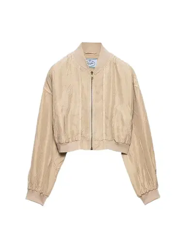 Prada Women's Cropped Old Silk Bomber Jacket - Beige | Thumbnail 1 Prada Women's Cropped Old Silk Bomber Jacket - Beige | Thumbnail 1