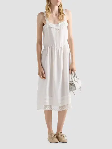Prada Women's Embroidered Old Washed Silk Dress - Beige | Thumbnail 2 Prada Women's Embroidered Old Washed Silk Dress - Beige | Thumbnail 2