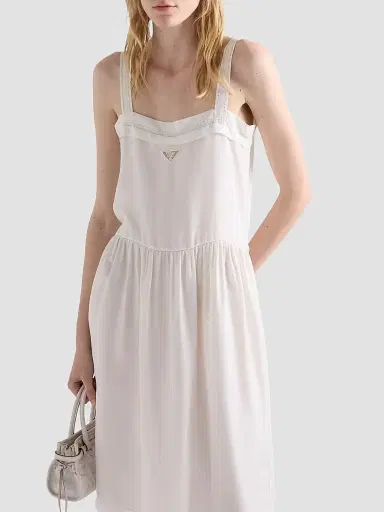 Prada Women's Embroidered Old Washed Silk Dress - Beige | Thumbnail 3 Prada Women's Embroidered Old Washed Silk Dress - Beige | Thumbnail 3