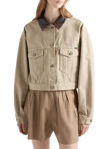 Prada Women's Cropped Old Denim Jacket - Beige | Thumbnail 3 Prada Women's Cropped Old Denim Jacket - Beige | Thumbnail 3