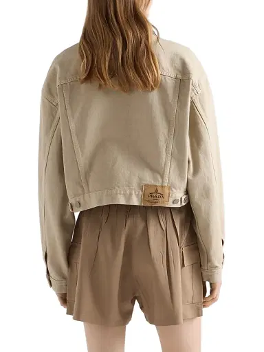 Prada Women's Cropped Old Denim Jacket - Beige | Thumbnail 4 Prada Women's Cropped Old Denim Jacket - Beige | Thumbnail 4