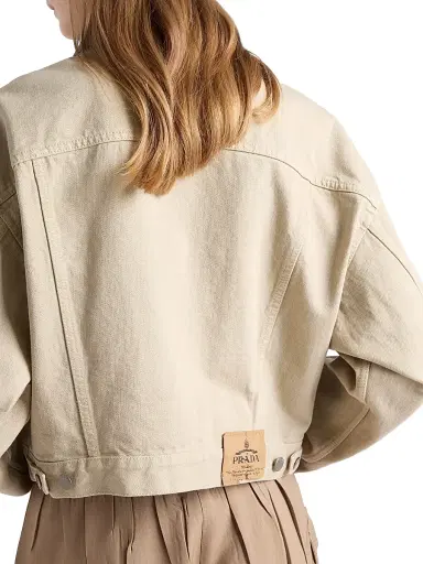 Prada Women's Cropped Old Denim Jacket - Beige | Thumbnail 5 Prada Women's Cropped Old Denim Jacket - Beige | Thumbnail 5