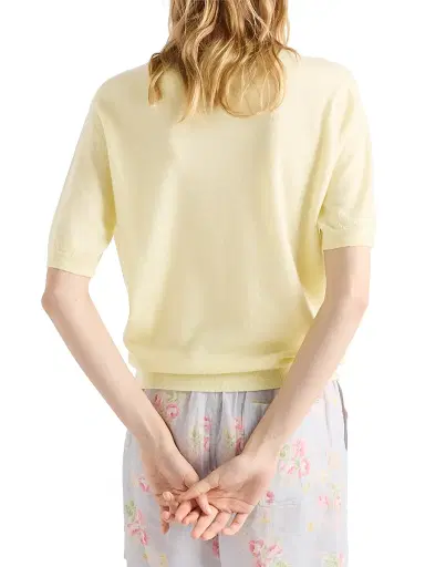 Prada Women's Short-Sleeved Cashmere T-Shirt - Yellow | Thumbnail 3 Prada Women's Short-Sleeved Cashmere T-Shirt - Yellow | Thumbnail 3