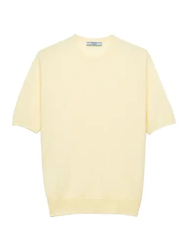 Prada Women's Short-Sleeved Cashmere T-Shirt - Yellow | Thumbnail 1 Prada Women's Short-Sleeved Cashmere T-Shirt - Yellow | Thumbnail 1