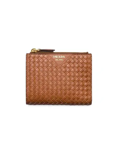 Prada Women's Woven Madras Leather Wallet - Brown | Thumbnail 1 Prada Women's Woven Madras Leather Wallet - Brown | Thumbnail 1