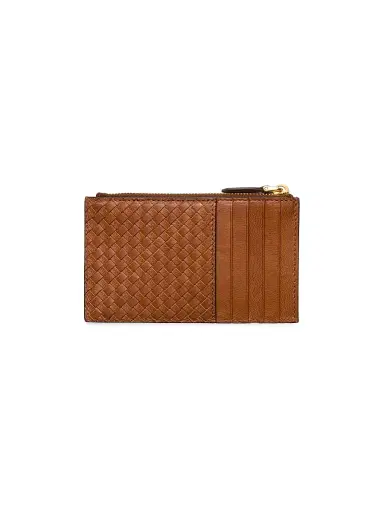 Prada Women's Woven Madras Leather Card Holder - Brown | Thumbnail 3 Prada Women's Woven Madras Leather Card Holder - Brown | Thumbnail 3