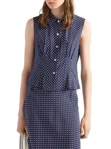 Prada Women's Sleeveless Polka-Dot Marocain Silk Shirt | Thumbnail 2 Prada Women's Sleeveless Polka-Dot Marocain Silk Shirt | Thumbnail 2