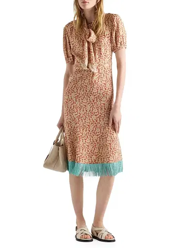 Prada Women's Embroidered Floral Print Sablé Dress - Orange Multi - Size 4 | Thumbnail 2 Prada Women's Embroidered Floral Print Sablé Dress - Orange Multi - Size 4 | Thumbnail 2