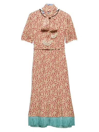 Prada Women's Embroidered Floral Print Sablé Dress | Thumbnail 1 Prada Women's Embroidered Floral Print Sablé Dress | Thumbnail 1