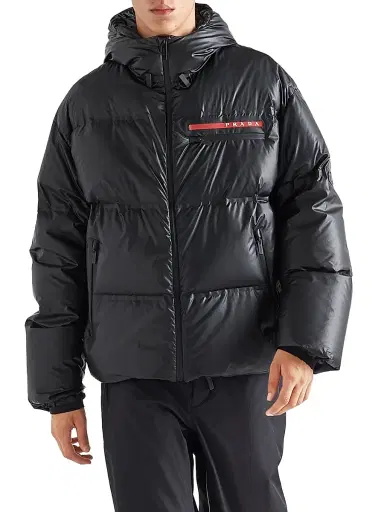 Prada Men's Light Re-Nylon Hooded Puffer Jacket - Black | Thumbnail 2 Prada Men's Light Re-Nylon Hooded Puffer Jacket - Black | Thumbnail 2