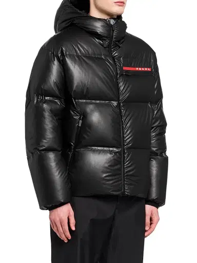 Prada Men's Light Re-Nylon Hooded Puffer Jacket - Black | Thumbnail 4 Prada Men's Light Re-Nylon Hooded Puffer Jacket - Black | Thumbnail 4