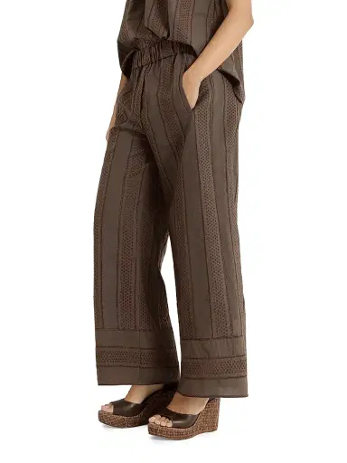 Brunello Cucinelli Women's Techno Cotton Poplin Broderie Anglaise Track Trousers - Chocolate - Size 12 | Thumbnail 3 Brunello Cucinelli Women's Techno Cotton Poplin Broderie Anglaise Track Trousers - Chocolate - Size 12 | Thumbnail 3