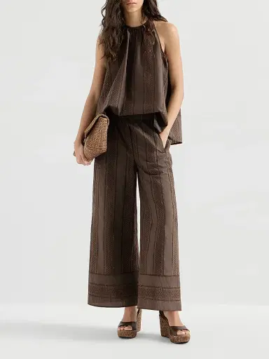 Brunello Cucinelli Women's Techno Cotton Poplin Broderie Anglaise Track Trousers - Chocolate - Size 12 | Thumbnail 6 Brunello Cucinelli Women's Techno Cotton Poplin Broderie Anglaise Track Trousers - Chocolate - Size 12 | Thumbnail 6
