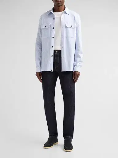 Isaia Men's Striped Seersucker Linen-Blend Overshirt - Open White Blue - Size XL | Thumbnail 2 Isaia Men's Striped Seersucker Linen-Blend Overshirt - Open White Blue - Size XL | Thumbnail 2