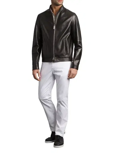 Stefano Ricci Men's Lambskin Leather Biker Jacket - Black | Thumbnail 1 Stefano Ricci Men's Lambskin Leather Biker Jacket - Black | Thumbnail 1