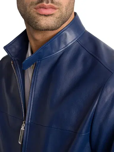 Stefano Ricci Men's Lambskin Leather Biker Jacket - Blue | Thumbnail 4 Stefano Ricci Men's Lambskin Leather Biker Jacket - Blue | Thumbnail 4
