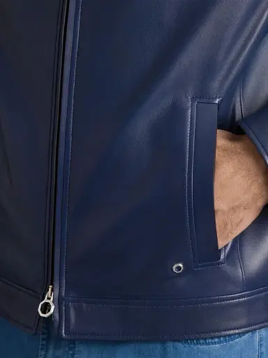 Stefano Ricci Men's Lambskin Leather Biker Jacket - Blue | Thumbnail 6 Stefano Ricci Men's Lambskin Leather Biker Jacket - Blue | Thumbnail 6