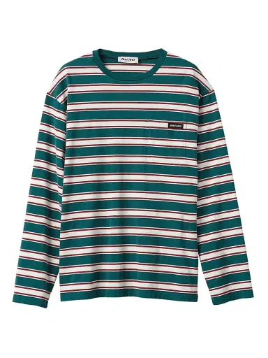 Miu Miu Women's Long-Sleeved Cotton Jersey T-Shirt - Green | Thumbnail 1 Miu Miu Women's Long-Sleeved Cotton Jersey T-Shirt - Green | Thumbnail 1