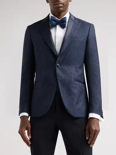 Pal Zileri Men's Floral-Embroidered Wool-Blend Dinner Jacket - Blue Navy | Thumbnail 3 Pal Zileri Men's Floral-Embroidered Wool-Blend Dinner Jacket - Blue Navy | Thumbnail 3