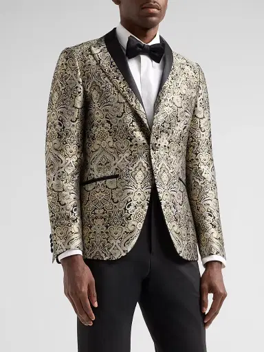 Pal Zileri Men's Baroque-Inspired Jacquard Dinner Jacket - Nero | Thumbnail 3 Pal Zileri Men's Baroque-Inspired Jacquard Dinner Jacket - Nero | Thumbnail 3