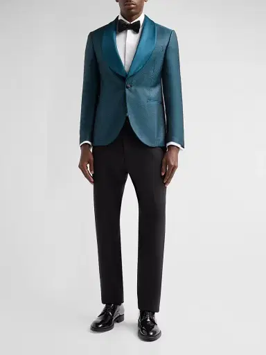 Pal Zileri Men's Geometric Jacquard Wool-Blend Dinner Jacket - Teal Blue | Thumbnail 2 Pal Zileri Men's Geometric Jacquard Wool-Blend Dinner Jacket - Teal Blue | Thumbnail 2