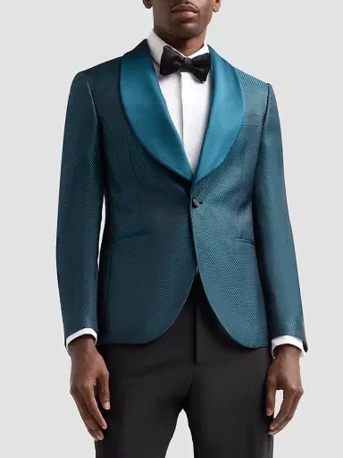 Pal Zileri Men's Geometric Jacquard Wool-Blend Dinner Jacket - Teal Blue | Thumbnail 3 Pal Zileri Men's Geometric Jacquard Wool-Blend Dinner Jacket - Teal Blue | Thumbnail 3