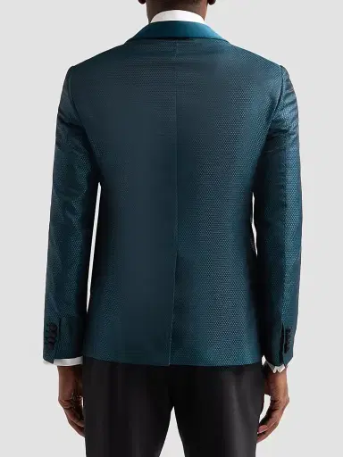 Pal Zileri Men's Geometric Jacquard Wool-Blend Dinner Jacket - Teal Blue | Thumbnail 4 Pal Zileri Men's Geometric Jacquard Wool-Blend Dinner Jacket - Teal Blue | Thumbnail 4