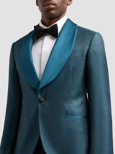 Pal Zileri Men's Geometric Jacquard Wool-Blend Dinner Jacket - Teal Blue | Thumbnail 5 Pal Zileri Men's Geometric Jacquard Wool-Blend Dinner Jacket - Teal Blue | Thumbnail 5