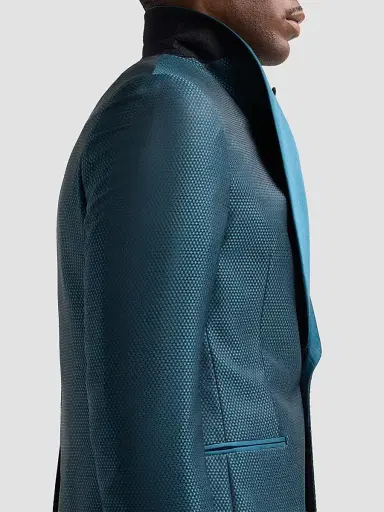 Pal Zileri Men's Geometric Jacquard Wool-Blend Dinner Jacket - Teal Blue | Thumbnail 7 Pal Zileri Men's Geometric Jacquard Wool-Blend Dinner Jacket - Teal Blue | Thumbnail 7