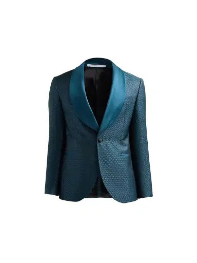 Pal Zileri Men's Geometric Jacquard Wool-Blend Dinner Jacket - Teal Blue | Thumbnail 1 Pal Zileri Men's Geometric Jacquard Wool-Blend Dinner Jacket - Teal Blue | Thumbnail 1