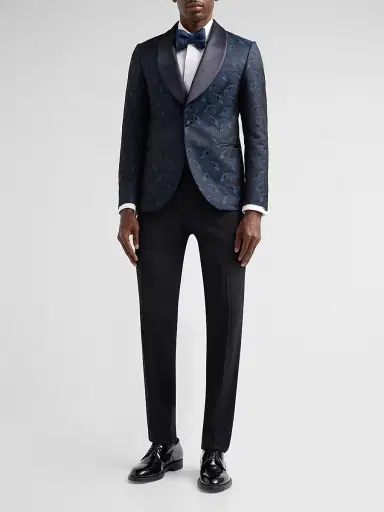 Pal Zileri Men's Peacock-Effect Silk-Blend Dinner Jacket - Blue Navy | Thumbnail 2 Pal Zileri Men's Peacock-Effect Silk-Blend Dinner Jacket - Blue Navy | Thumbnail 2