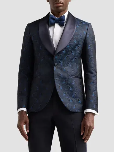Pal Zileri Men's Peacock-Effect Silk-Blend Dinner Jacket - Blue Navy | Thumbnail 3 Pal Zileri Men's Peacock-Effect Silk-Blend Dinner Jacket - Blue Navy | Thumbnail 3