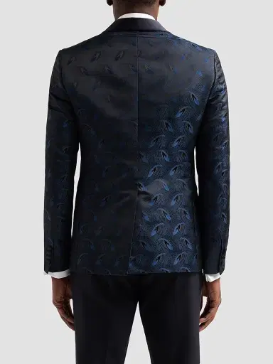 Pal Zileri Men's Peacock-Effect Silk-Blend Dinner Jacket - Blue Navy | Thumbnail 4 Pal Zileri Men's Peacock-Effect Silk-Blend Dinner Jacket - Blue Navy | Thumbnail 4