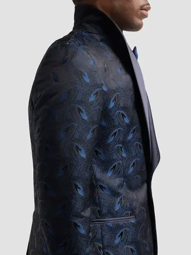 Pal Zileri Men's Peacock-Effect Silk-Blend Dinner Jacket - Blue Navy | Thumbnail 7 Pal Zileri Men's Peacock-Effect Silk-Blend Dinner Jacket - Blue Navy | Thumbnail 7